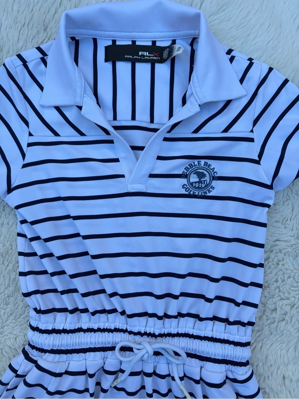 RLX Ralph Lauren Girls 5 Pebble Beach Golf Links 1919 Striped Stretch Polo Dress